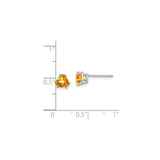 14k White Gold Citrine Triangle Stud Earrings, Trillion Cut Gemstone Jewelry for Women