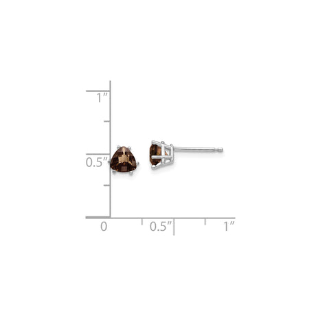 14k White Gold Stud Earrings with Trillion Cut Smoky Quartz, Minimalist Style for Women