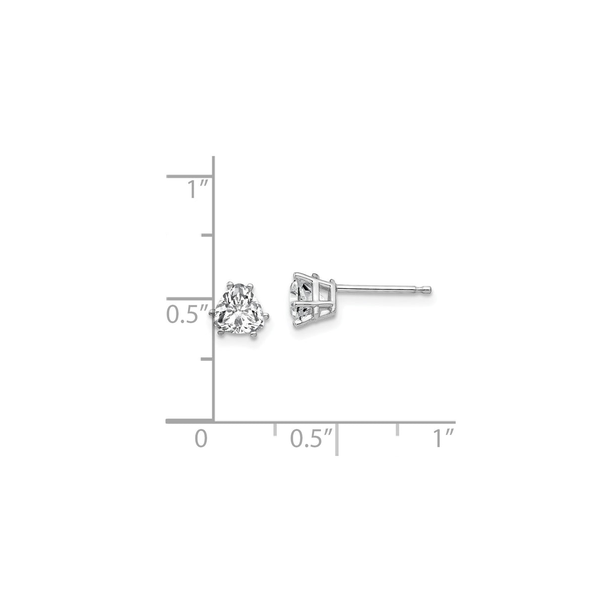 14k White Gold Trillion Cut Cubic Zirconia Stud Earrings, Three Prong Solitaire Design