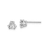 14k White Gold Trillion Cut Cubic Zirconia Stud Earrings, Three Prong Solitaire Design