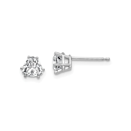 14k White Gold Trillion Cut Cubic Zirconia Stud Earrings, Three Prong Solitaire Design