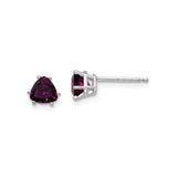 14k White Gold Stud Earrings with Trillion Cut Rhodolite Garnet, Modern Minimalist Style