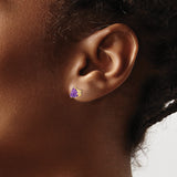 14k Yellow Gold Amethyst Triangle Stud Earrings, Trillion Cut Minimalist Design for Women