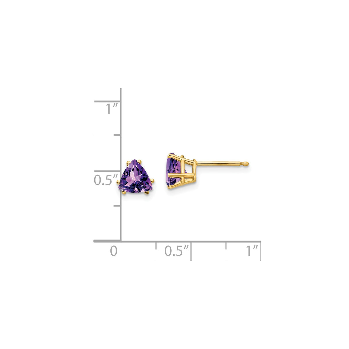 14k Yellow Gold Amethyst Triangle Stud Earrings, Trillion Cut Minimalist Design for Women