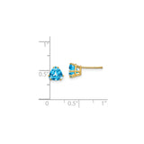 14k Yellow Gold Blue Topaz Trillion Cut Stud Earrings, Geometric Triangle Design for Women
