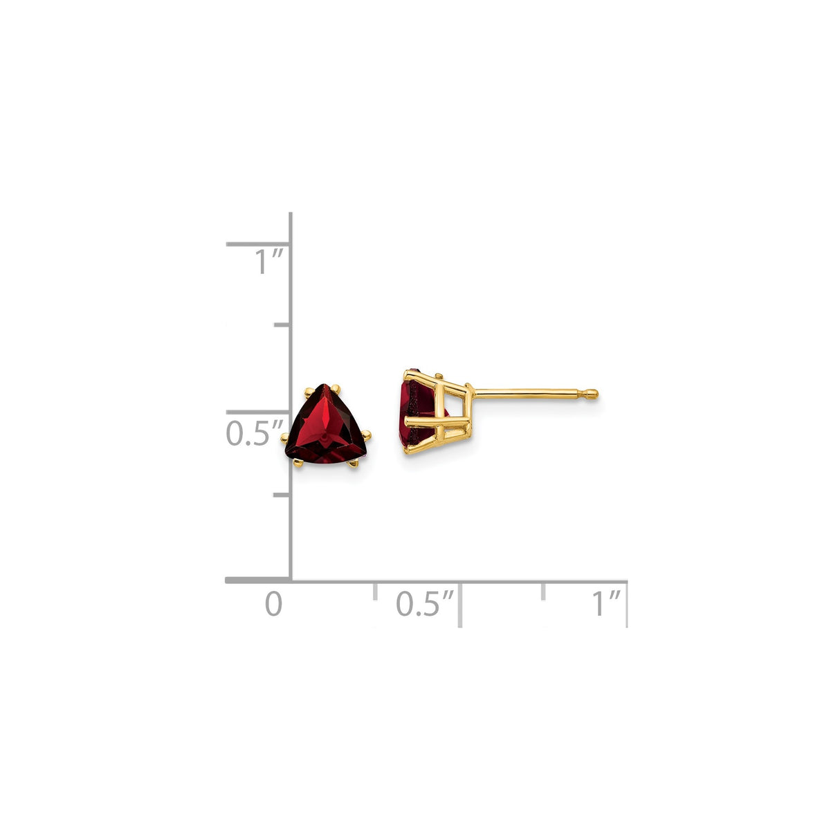 14k Yellow Gold Stud Earrings with Trillion Cut Garnet, Minimalist Gemstone Jewelry