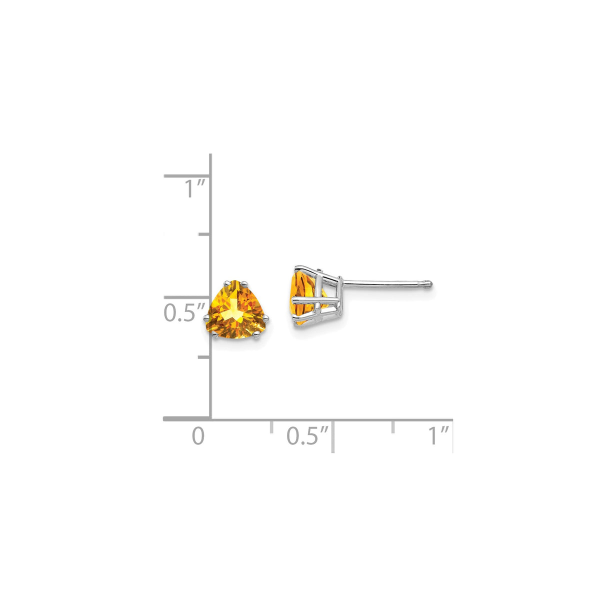 14k White Gold Citrine Stud Earrings, Trillion Cut Gemstone, Prong Set Minimalist Style for Women