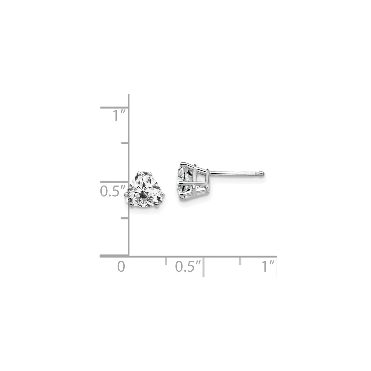 14k White Gold Stud Earrings with Trillion Cut Cubic Zirconia in Three Prong Setting