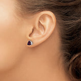 14k White Gold Stud Earrings with Trillion Cut Rhodolite Garnet, Geometric Triangle Design