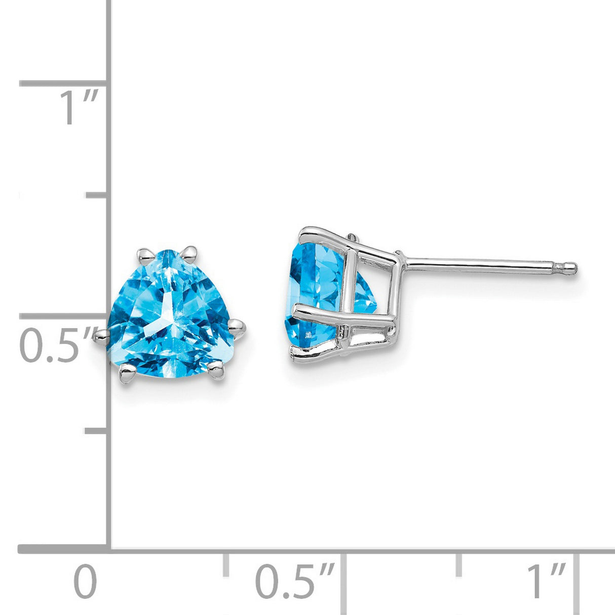 14k White Gold Stud Earrings with Trillion Cut Swiss Blue Topaz, Minimalist Gemstone Jewelry for Women