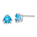 14k White Gold Stud Earrings with Trillion Cut Swiss Blue Topaz, Minimalist Gemstone Jewelry for Women