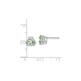 14k White Gold Triangle Stud Earrings with Trillion Cut Green Quartz, Minimalist Modern Design