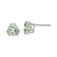 14k White Gold Triangle Stud Earrings with Trillion Cut Green Quartz, Minimalist Modern Design