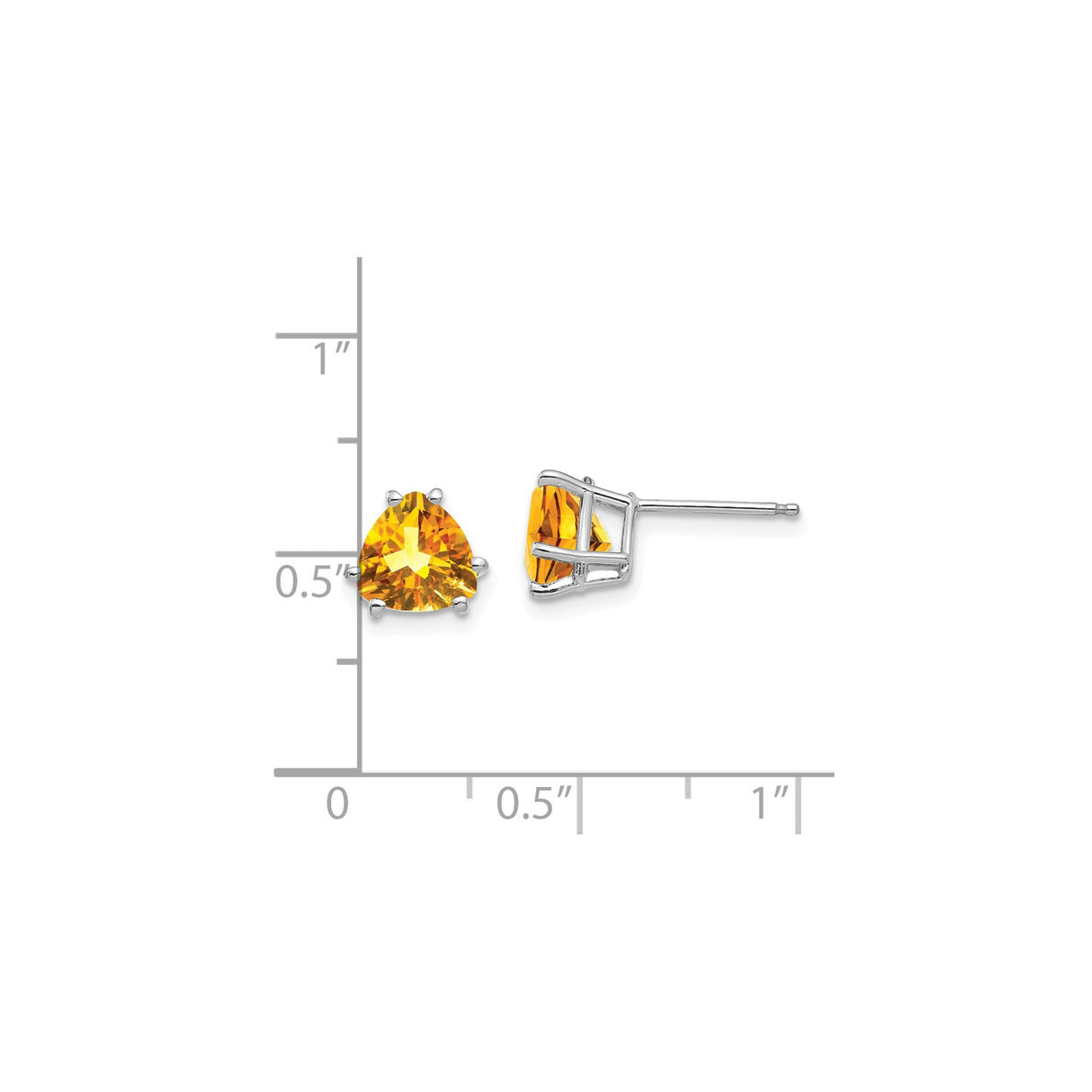 14k White Gold Citrine Trillion Cut Stud Earrings, Three-Prong Setting, Minimalist Style