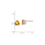 14k White Gold Citrine Trillion Cut Stud Earrings, Three-Prong Setting, Minimalist Style