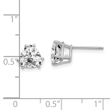14k White Gold Stud Earrings with Trilliant Cut Cubic Zirconia in Prong Setting