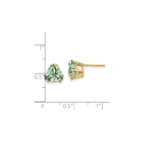 14k Yellow Gold Trillion Cut Green Quartz Stud Earrings, Minimalist Fine Jewelry for Women