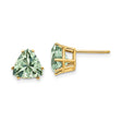 14k Yellow Gold Trillion Cut Green Quartz Stud Earrings, Minimalist Fine Jewelry for Women