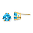 14k Yellow Gold Stud Earrings with Trillion Cut Swiss Blue Topaz, Triangle Minimalist Design