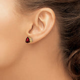 14k Yellow Gold Garnet Stud Earrings, Triangle Cut Minimalist Design, January Birthstone