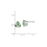 14k White Gold Stud Earrings with Trillion Cut Light Green Quartz, Triangle Prong Setting