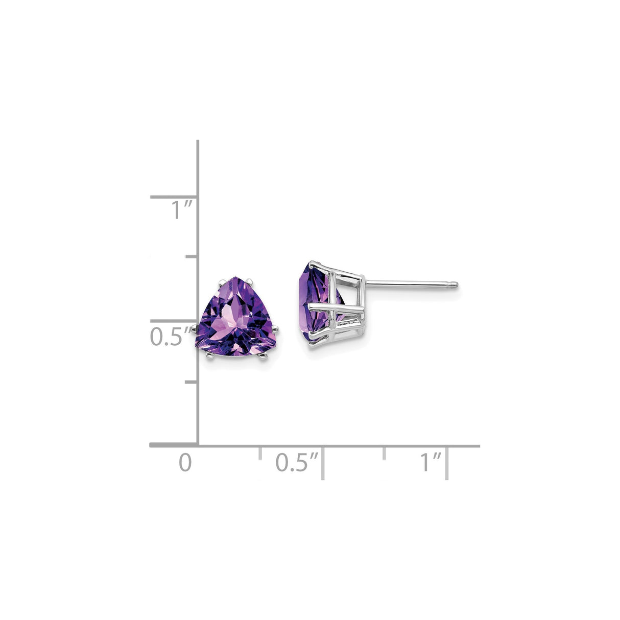 14k White Gold Stud Earrings with Triangular Cut Amethyst, Modern Birthstone Jewelry