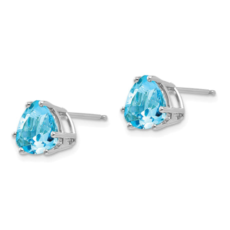 14k White Gold Stud Earrings with Trillion Cut Swiss Blue Topaz, Minimalist Modern Style