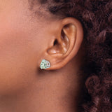 14k White Gold Trilliant Cut Green Amethyst Stud Earrings, Minimalist Gemstone Style