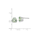 14k White Gold Trilliant Cut Green Amethyst Stud Earrings, Minimalist Gemstone Style