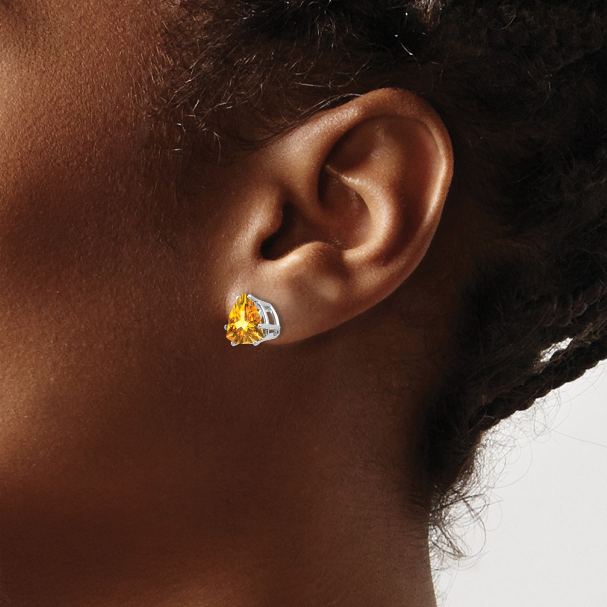 14k White Gold Trillion Cut Citrine Stud Earrings, Triangle Minimalist Style for Women