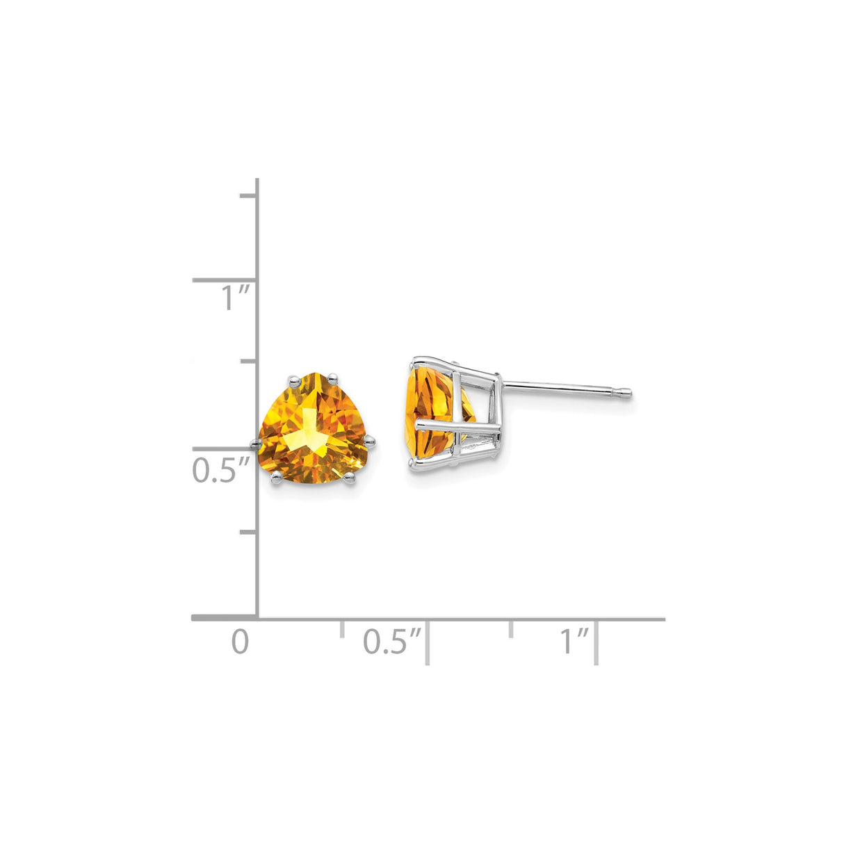 14k White Gold Trillion Cut Citrine Stud Earrings, Triangle Minimalist Style for Women