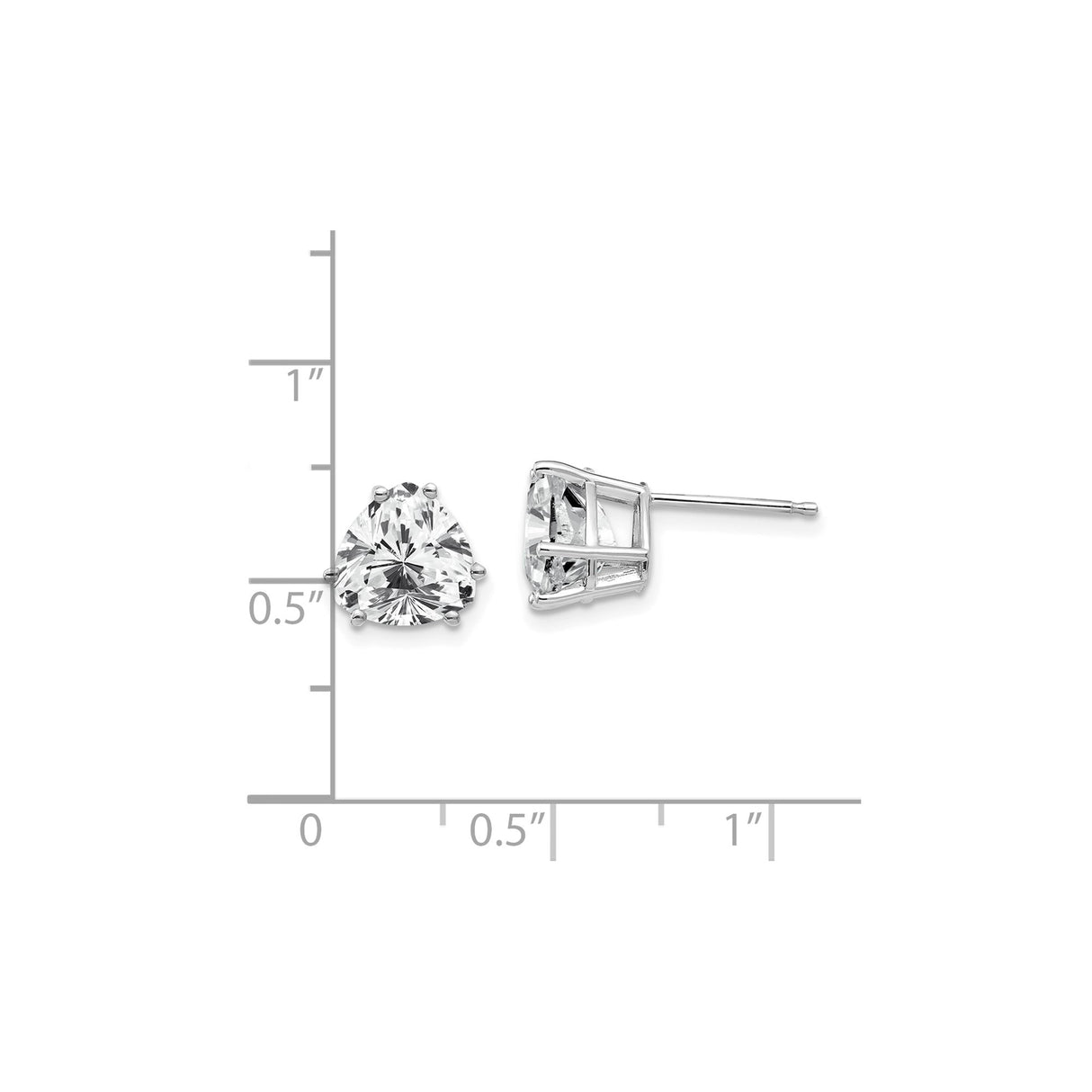 14k White Gold Trillion Cut Cubic Zirconia Stud Earrings, Solitaire Three Prong Setting