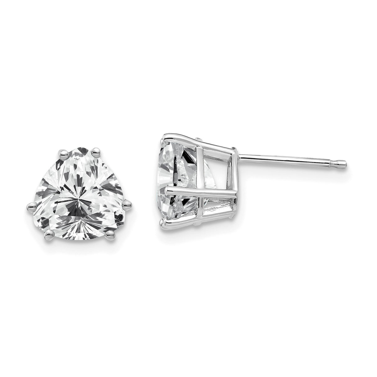 14k White Gold Trillion Cut Cubic Zirconia Stud Earrings, Solitaire Three Prong Setting