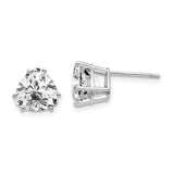 14k White Gold Trillion Cut Cubic Zirconia Stud Earrings, Solitaire Three Prong Setting