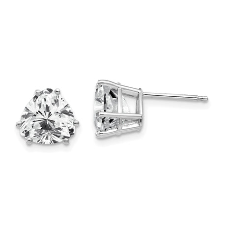 14k White Gold Trillion Cut Cubic Zirconia Stud Earrings, Solitaire Three Prong Setting
