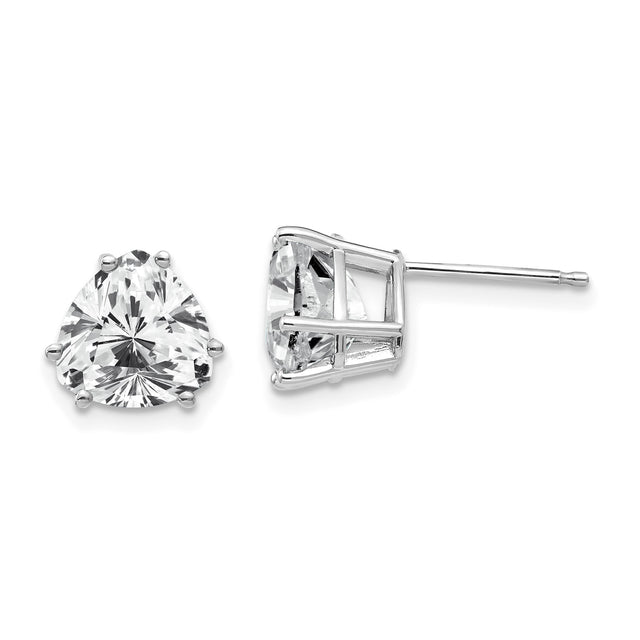 14k White Gold Trillion Cut Cubic Zirconia Stud Earrings, Solitaire Three Prong Setting