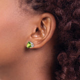 14k White Gold Peridot Stud Earrings, Trillion Cut, Modern Minimalist Design for Women