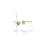 14k Yellow Gold Heart Stud Earrings with Green Quartz, Dainty Romantic Style for Women