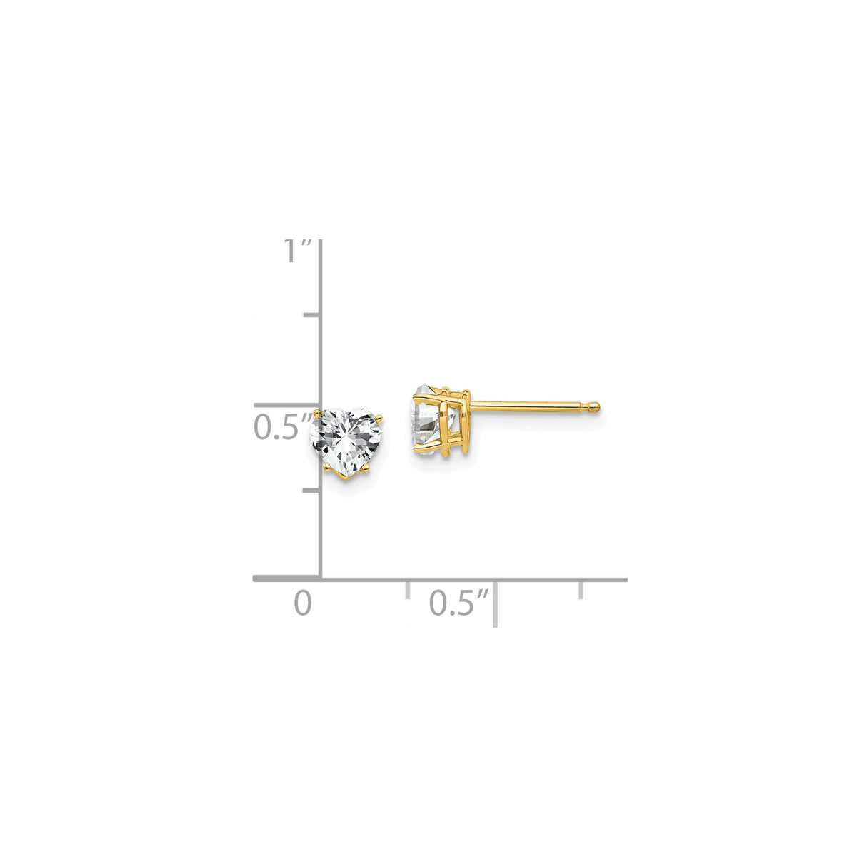 14k Yellow Gold Heart Stud Earrings with Cubic Zirconia, Dainty Romantic Style