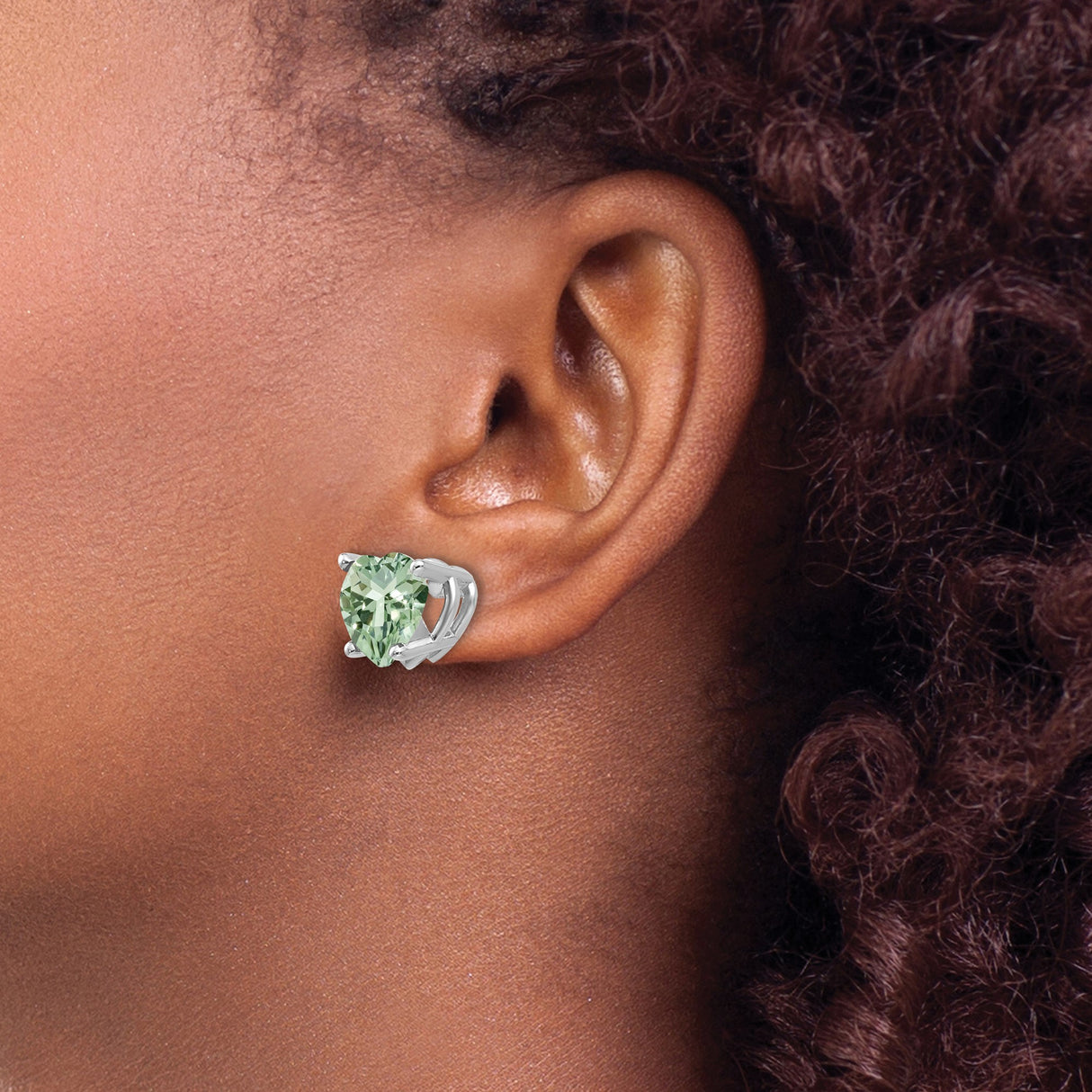 14k White Gold Heart Stud Earrings with Light Green Quartz Gemstones for Women