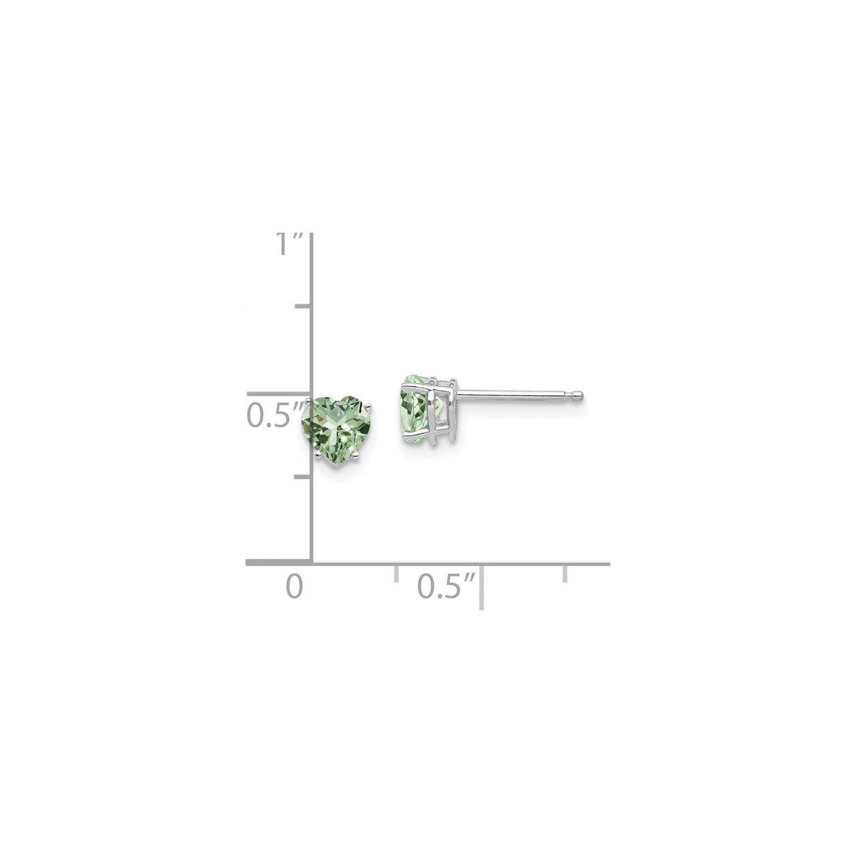 14k White Gold Heart Stud Earrings with Light Green Quartz Gemstones for Women