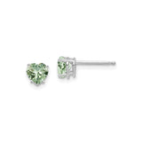 14k White Gold Heart Stud Earrings with Light Green Quartz Gemstones for Women