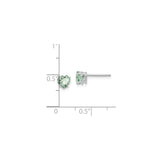 14k White Gold Heart Shaped Green Quartz Stud Earrings, Checker Cut Design