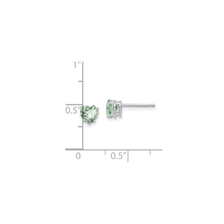 14k White Gold Heart Shaped Green Quartz Stud Earrings, Checker Cut Design