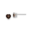 14k White Gold Heart Stud Earrings with Smoky Quartz Gemstone for Women