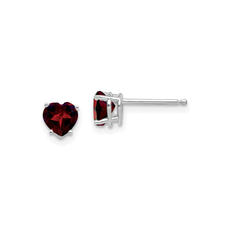 14k White Gold Heart Stud Earrings with Garnet Gemstones for Women