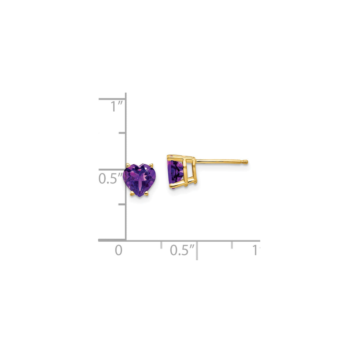 14k Yellow Gold Heart Stud Earrings with Amethyst Gemstone for Women