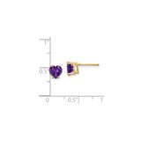 14k Yellow Gold Heart Stud Earrings with Amethyst Gemstone for Women