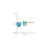 14k Yellow Gold Heart Stud Earrings with Swiss Blue Topaz, Romantic Design for Women