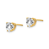 14k Yellow Gold Heart Stud Earrings with Clear Cubic Zirconia for Women